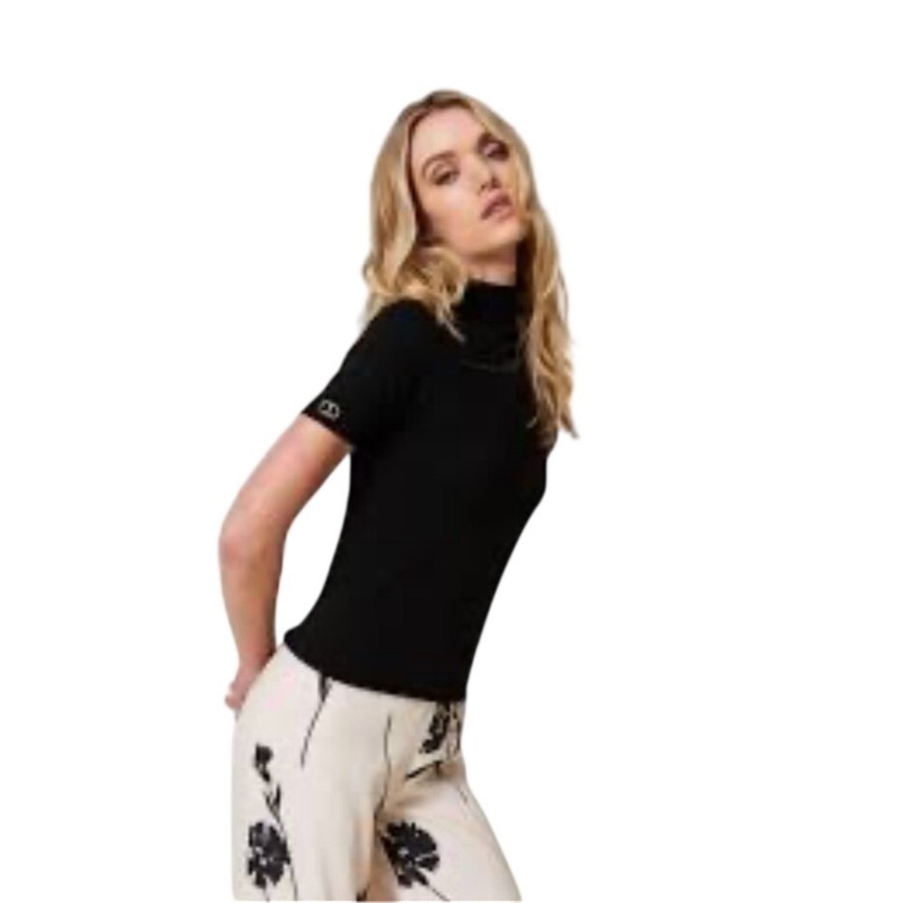 TWINSET Milano Black Short Sleeve Turtleneck Sweater Top Size‎ Xs NWT